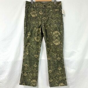 Free People Olive Paisley Cropped Flare Pants